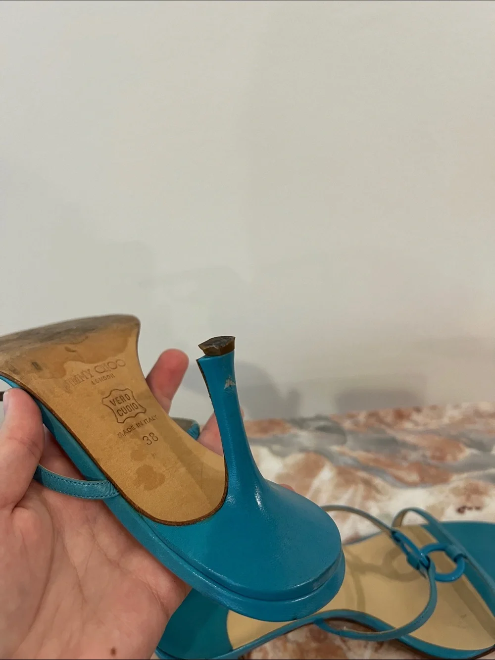 Jimmy Choo Teal Ring-Detail Leather Heeled Sandals